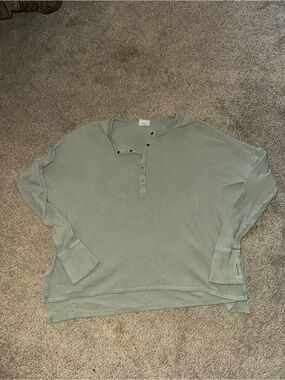 Aerie Light Sage Waffle Henley Long Sleeve Shirt